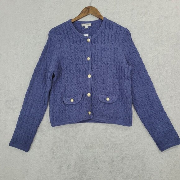 NWT J. Crew Boucle Womens Medium Blue Cable Knit Cardigan Sweater Cotton Blend - Picture 1 of 8